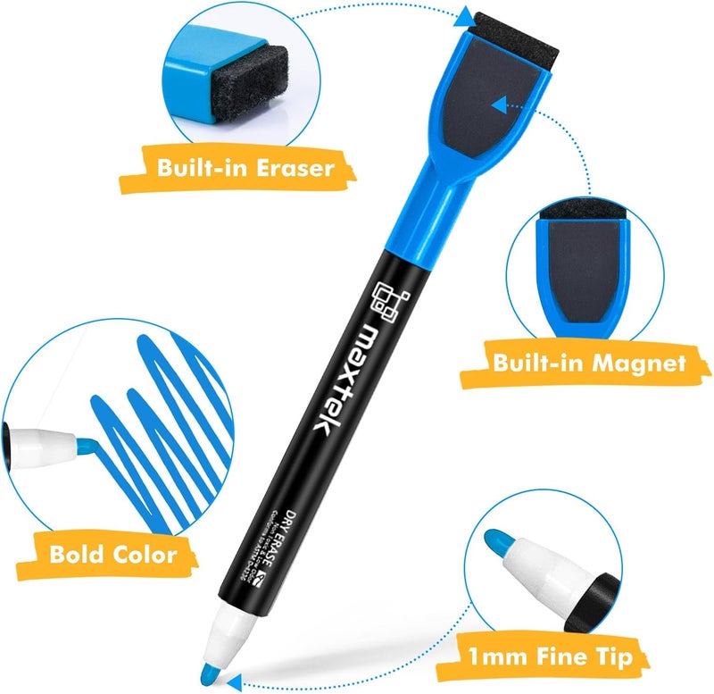 maxtek 60 Count Magnetic Dry Erase Markers, Fine Tip, 12 Colors, Low Odor Whiteboard Markers with Built-in Eraser - Image 2